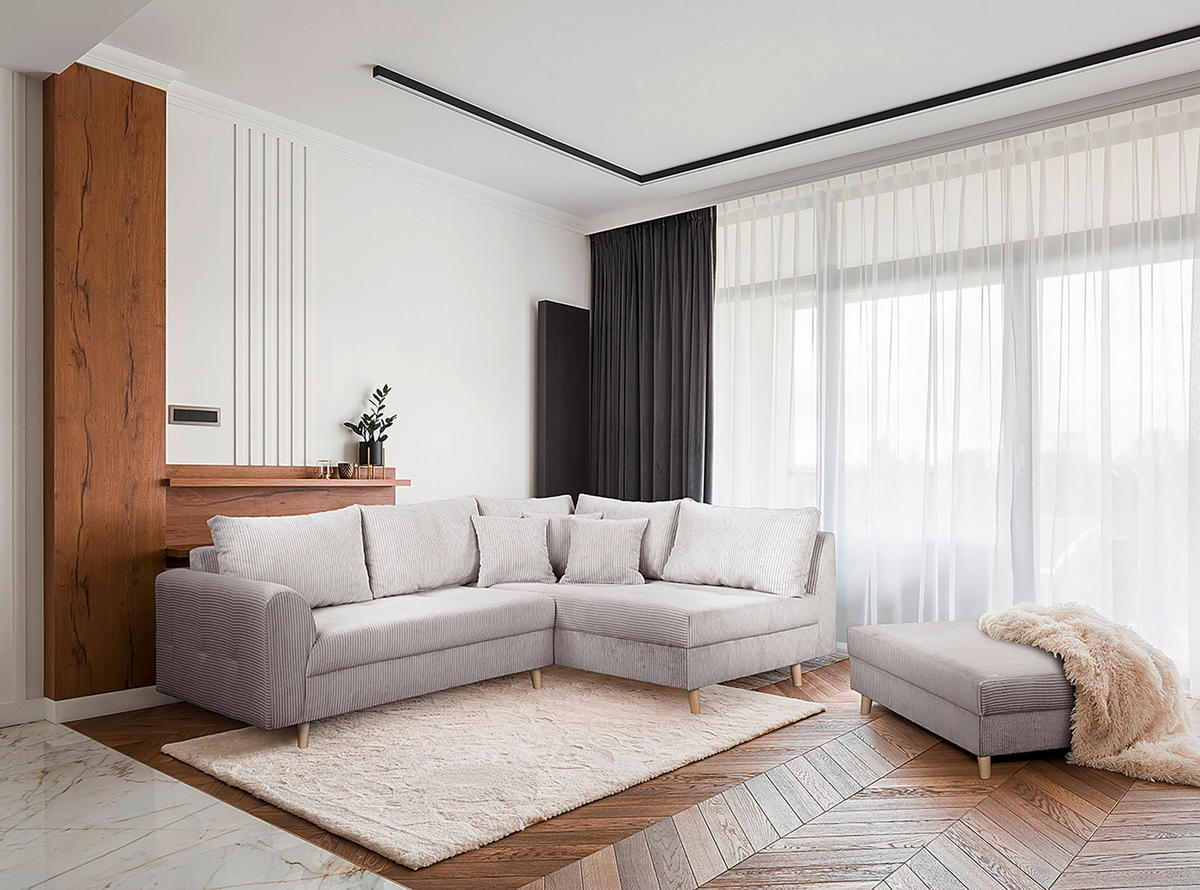 ECKSOFA inkl. Hocker Ariella Grau Cord  - Naturfarben/Grau, Design, Holz/Textil (231/161cm) - Livetastic