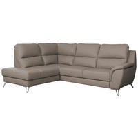 SJEDEĆA GARNITURA tekstil, koža  sivo-smeđa   - sivo-smeđa/boje kroma, koža/tekstil (200/99/246cm) - Celina Home