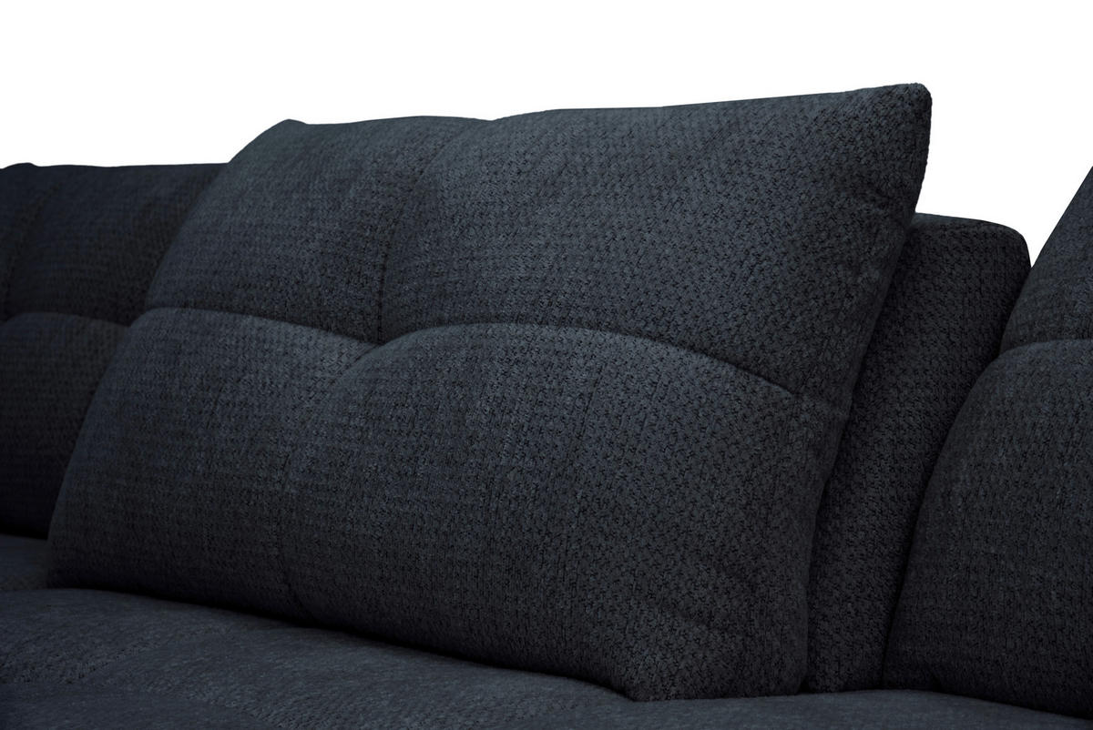 ECKSOFA Dunkelblau Chenille Armlehnenkissen, Rücken echt, Sitztiefenverstellung  - Schwarz/Dunkelblau, KONVENTIONELL, Textil/Metall (215/313cm) - Hom`in