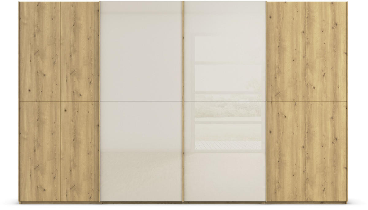 SCHWEBETÜRENSCHRANK 360/223/68 cm 4-türig Eichefarben, Champagner  - Champagner/Eichefarben, Design, Glas/Holz (360/223/68cm) - Novel