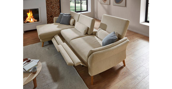 ECKSOFA Beige Chenille, Flachgewebe  - Wildeiche/Beige, Design, Holz/Textil (157/281cm) - Valnatura