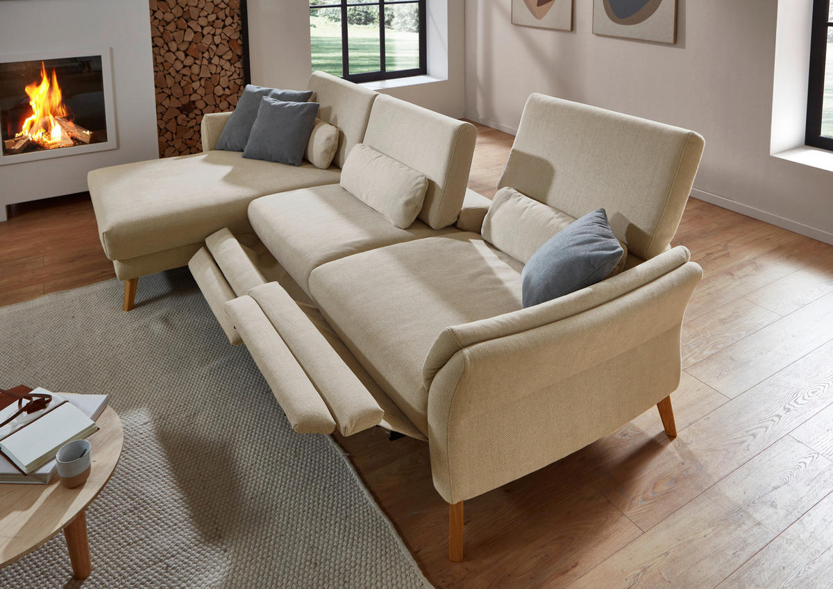 ECKSOFA Beige Chenille, Flachgewebe  - Beige/Naturfarben, Design, Holz/Textil (281/157cm) - Valnatura