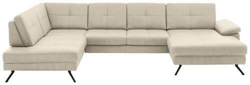 WOHNLANDSCHAFT in Lederlook, Mikrofaser Creme, Naturfarben  - Creme/Schwarz, Design, Textil/Metall (220/345cm) - Beldomo System