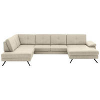 WOHNLANDSCHAFT in Lederlook, Mikrofaser Creme, Naturfarben  - Creme/Schwarz, Design, Textil/Metall (220/345cm) - Beldomo System