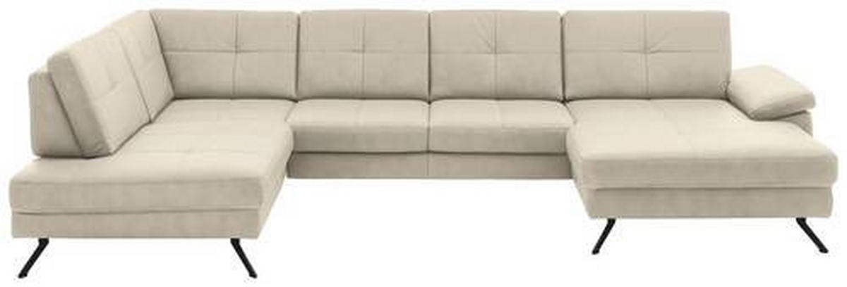 WOHNLANDSCHAFT in Lederlook, Mikrofaser Creme, Naturfarben  - Creme/Schwarz, Design, Textil/Metall (220/345cm) - Beldomo System