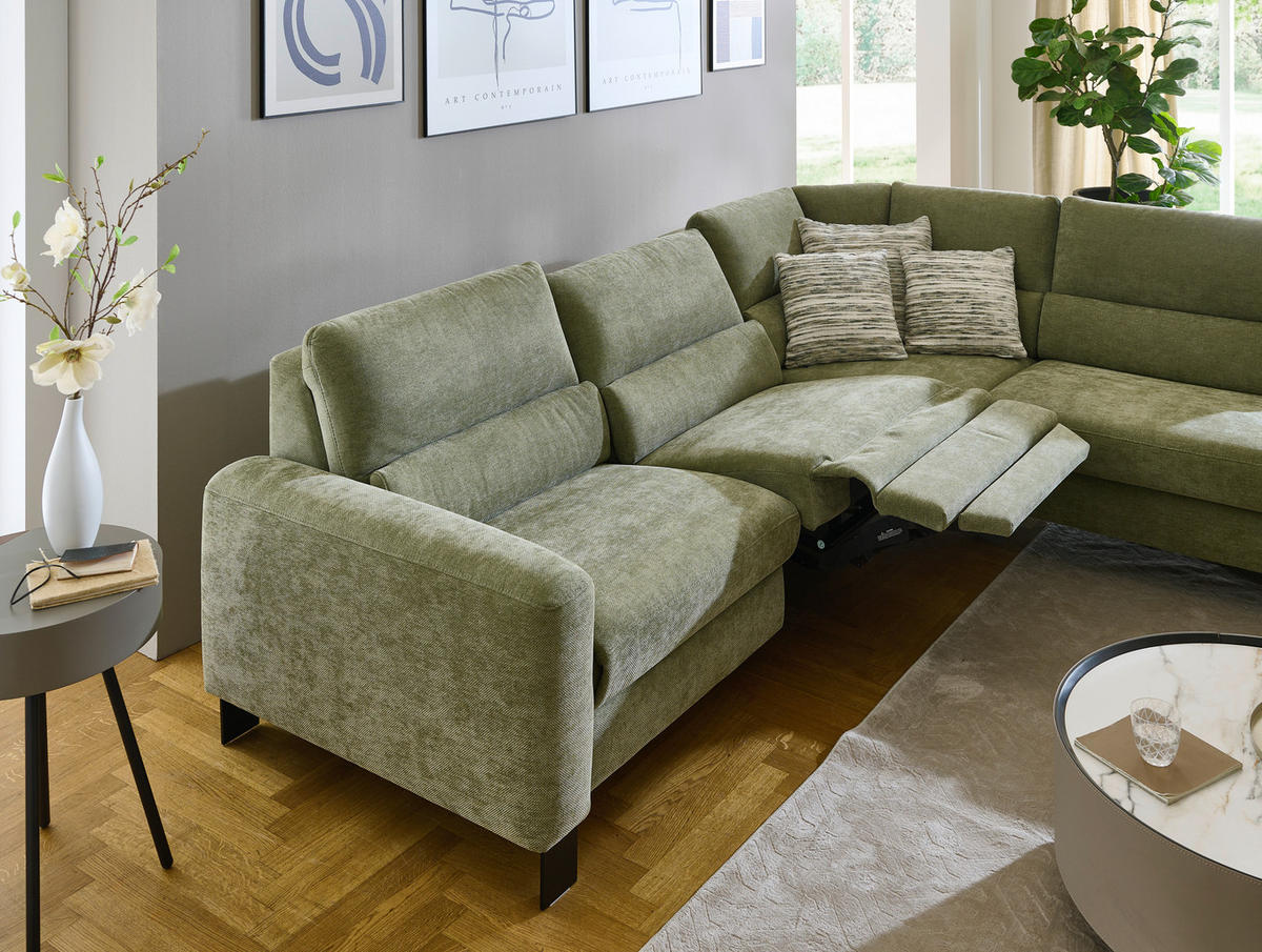 ECKSOFA Olivgrün Chenille  - Schwarz/Olivgrün, Design, Textil/Metall (285/248cm) - Beldomo Comfort