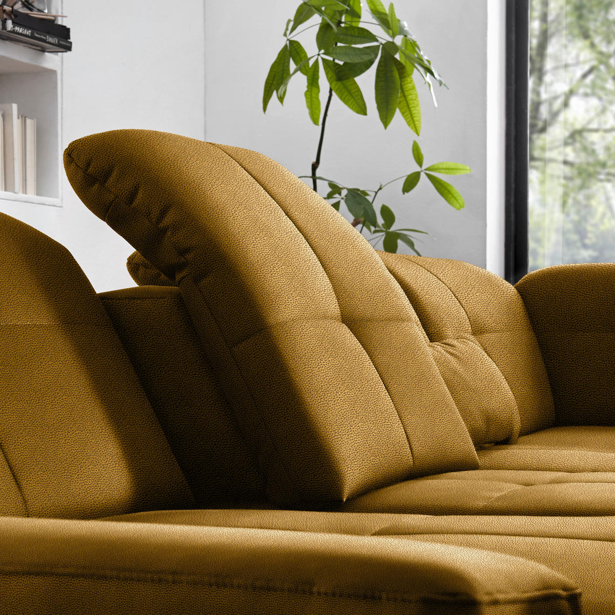ECKSOFA Flachgewebe Khaki  - Chromfarben/Khaki, Design, Textil (309/195cm) - Beldomo Style