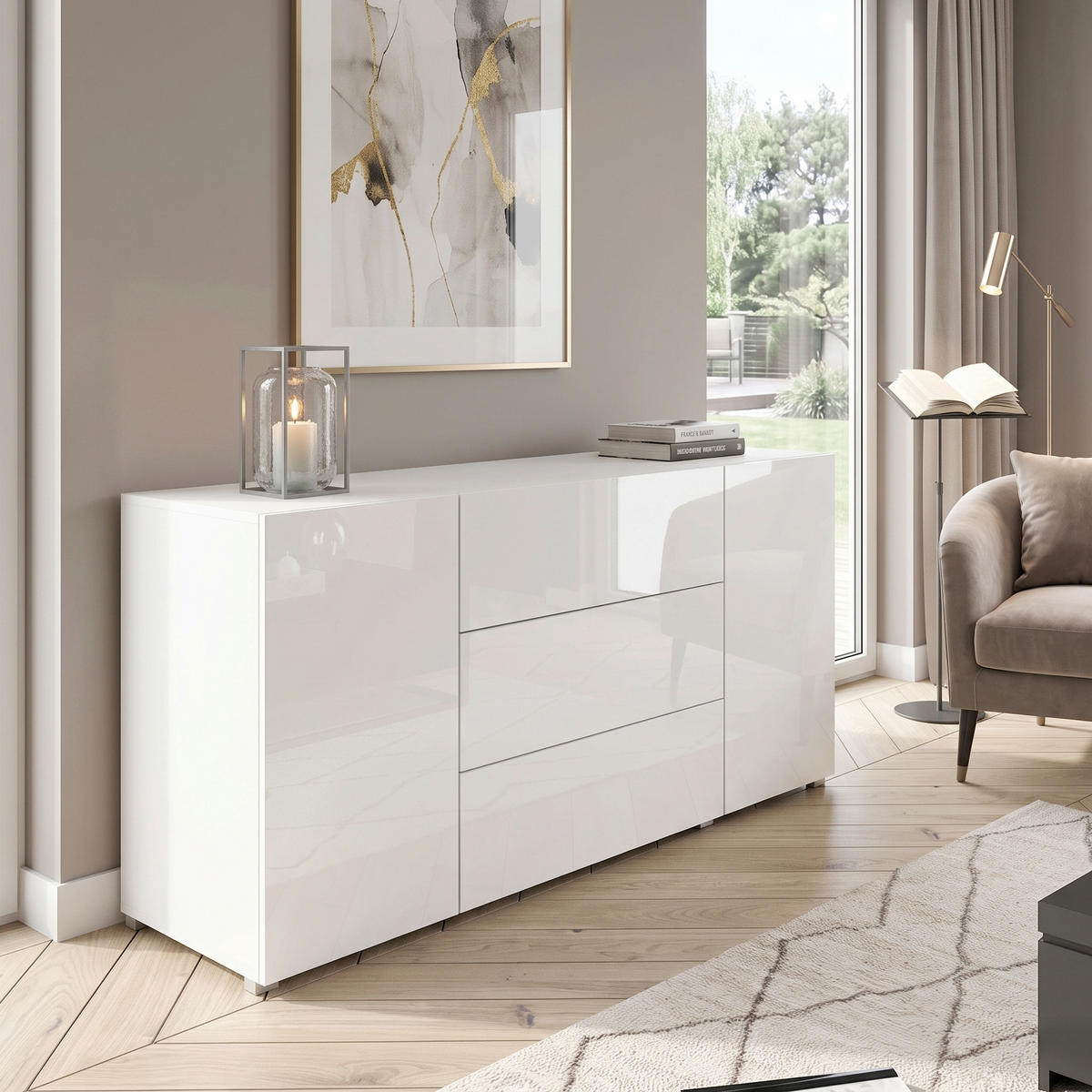 SIDEBOARD Berlin 150/68/38,5 cm 3 Schublade(n)  - Weiss Hochglanz/Weiss, Design, Holzwerkstoff/Kunststoff (150/68/38,5cm) - P & B