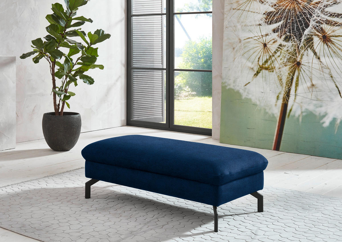 ECKSOFA in Velours Dunkelblau  - Schwarz/Dunkelblau, Design, Textil/Metall (179/306cm) - Beldomo System