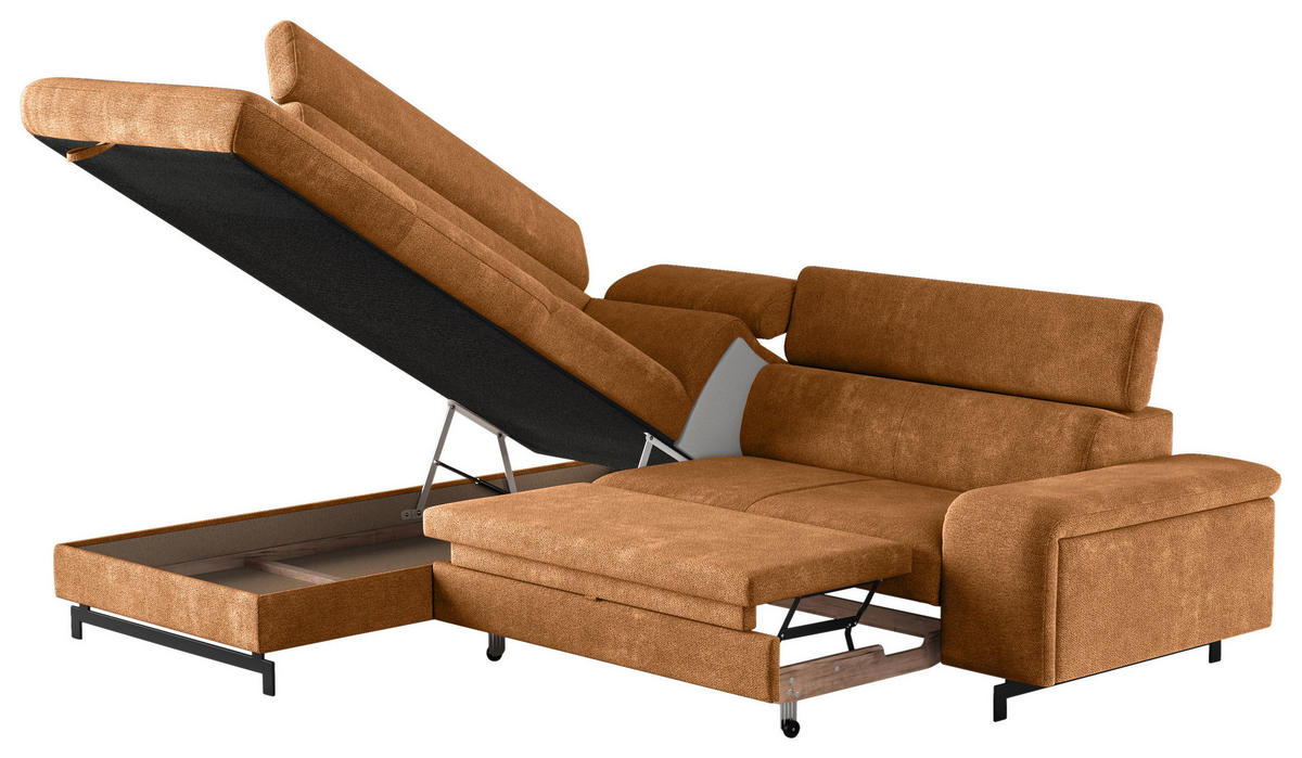 ECKSOFA in Chenille Cognac  - Cognac/Schwarz, Textil/Metall (215/262cm) - MID.YOU