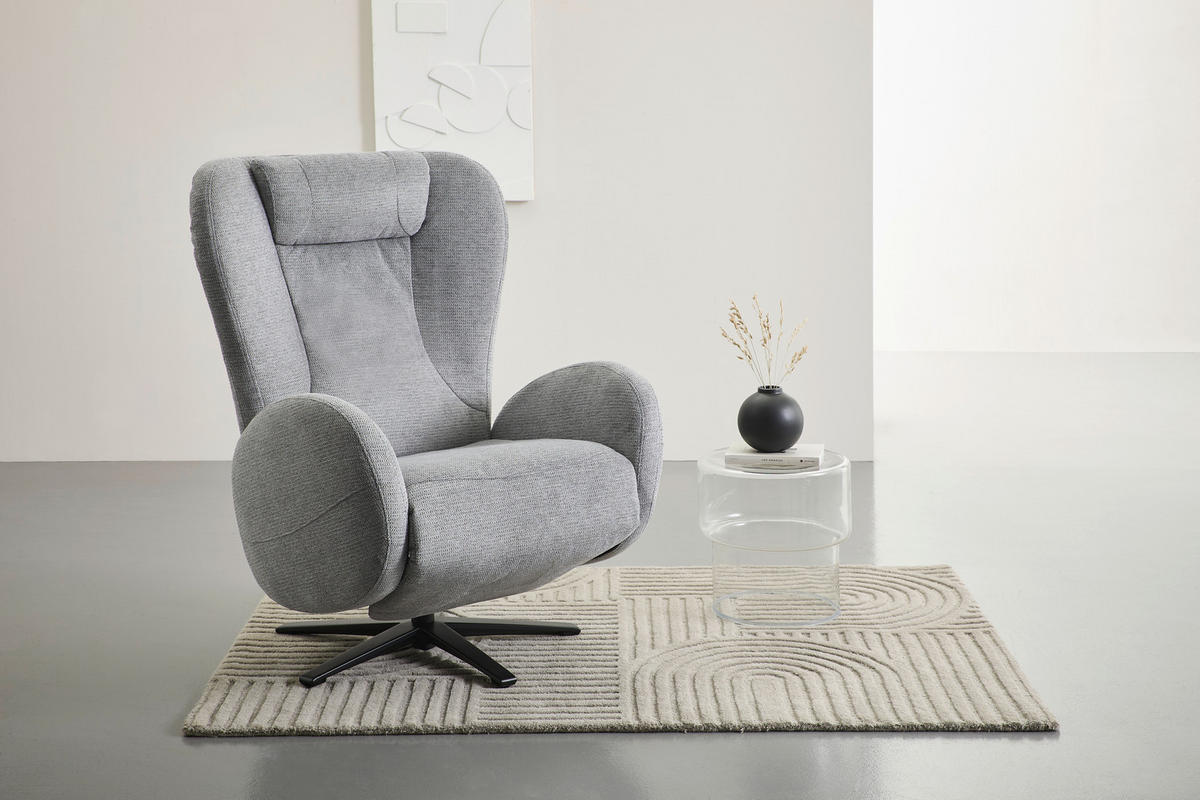 RELAXSESSEL Webstoff Nackenkissen, Fußteilverstellung, Relaxfunktion    - Schwarz/Grau, Design, Textil/Metall (77/109/89cm) - Stylife