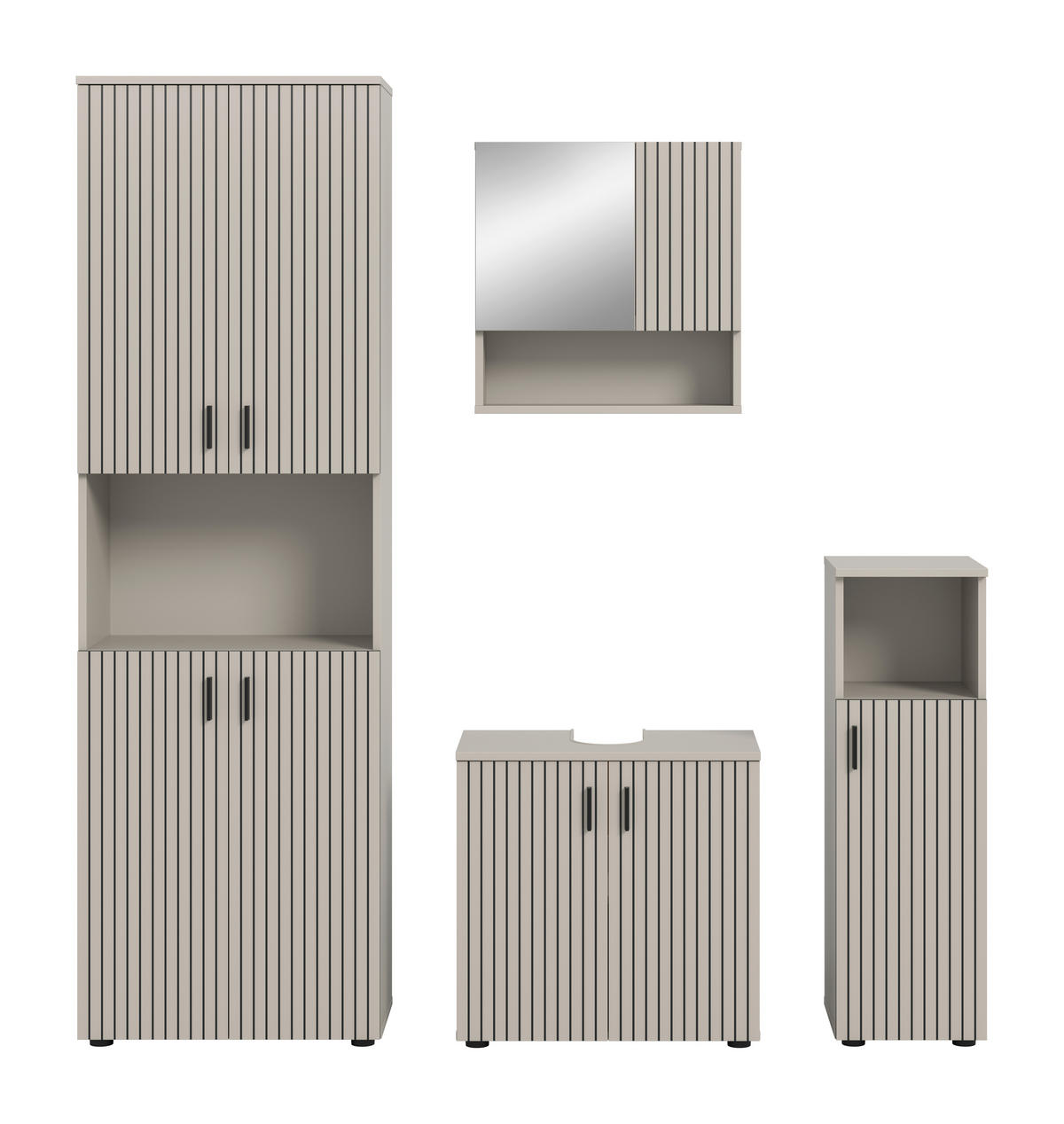 BADEZIMMER 4-teilig  in 150 cm  - Kaschmir/Schwarz, Trend, Glas/Holzwerkstoff (150cm) - MID.YOU