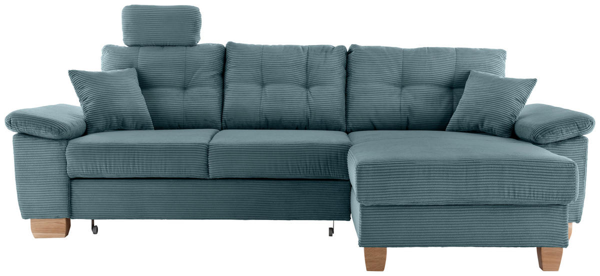 ECKSOFA in Cord Petrol  - Petrol/Naturfarben, Modern, Holz/Textil (270/176cm) - Livetastic