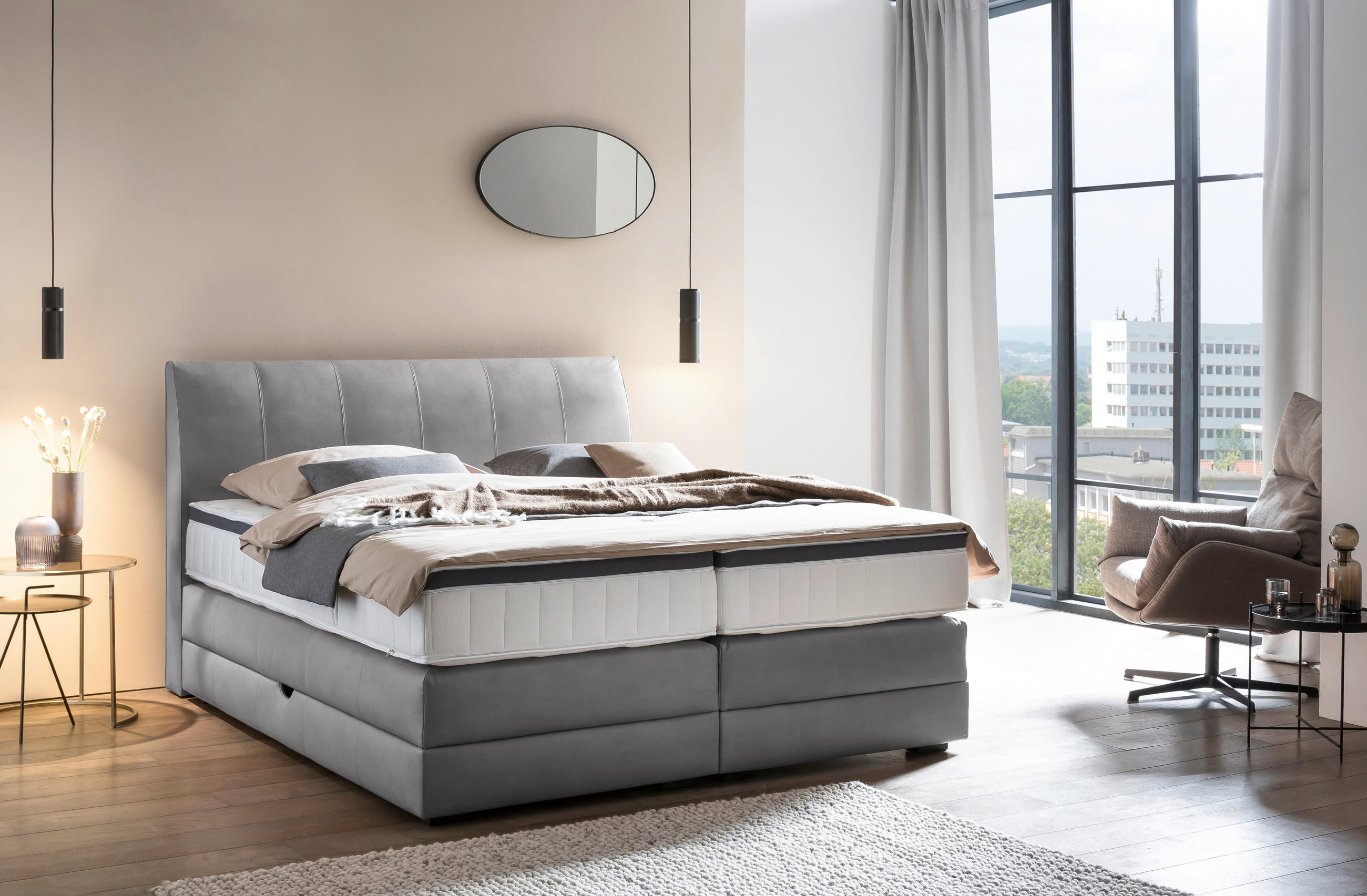 BOXSPRINGBETT 200/200 cm  in Grau  - Wengefarben/Grau, Konventionell, Holz/Textil (200/200cm) - Novel