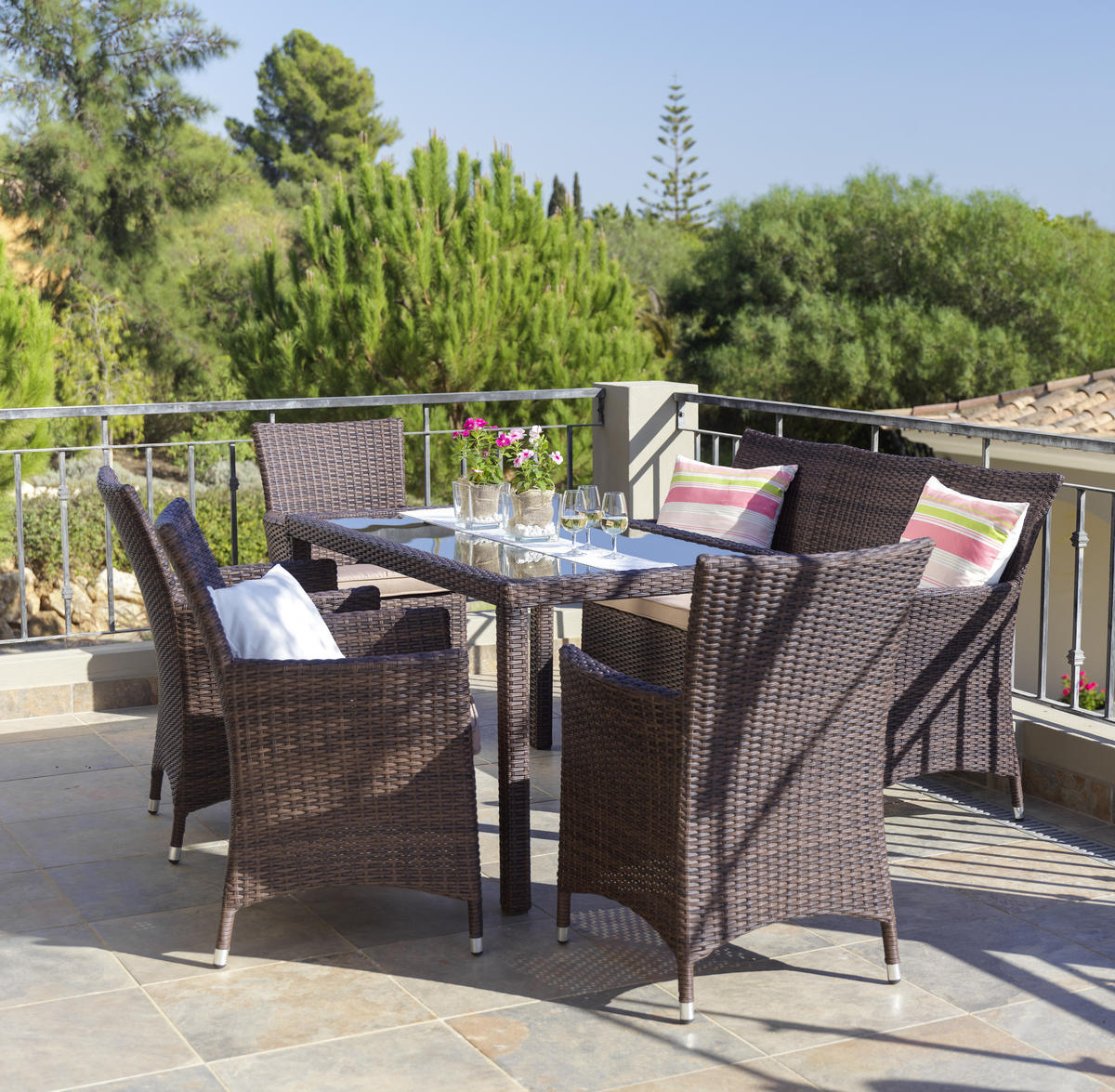 Masă grădină 140/80/74 cm   - maro/negru, Romantik / Landhaus, plastic/sticlă (140/80/74cm) - Ambia Garden