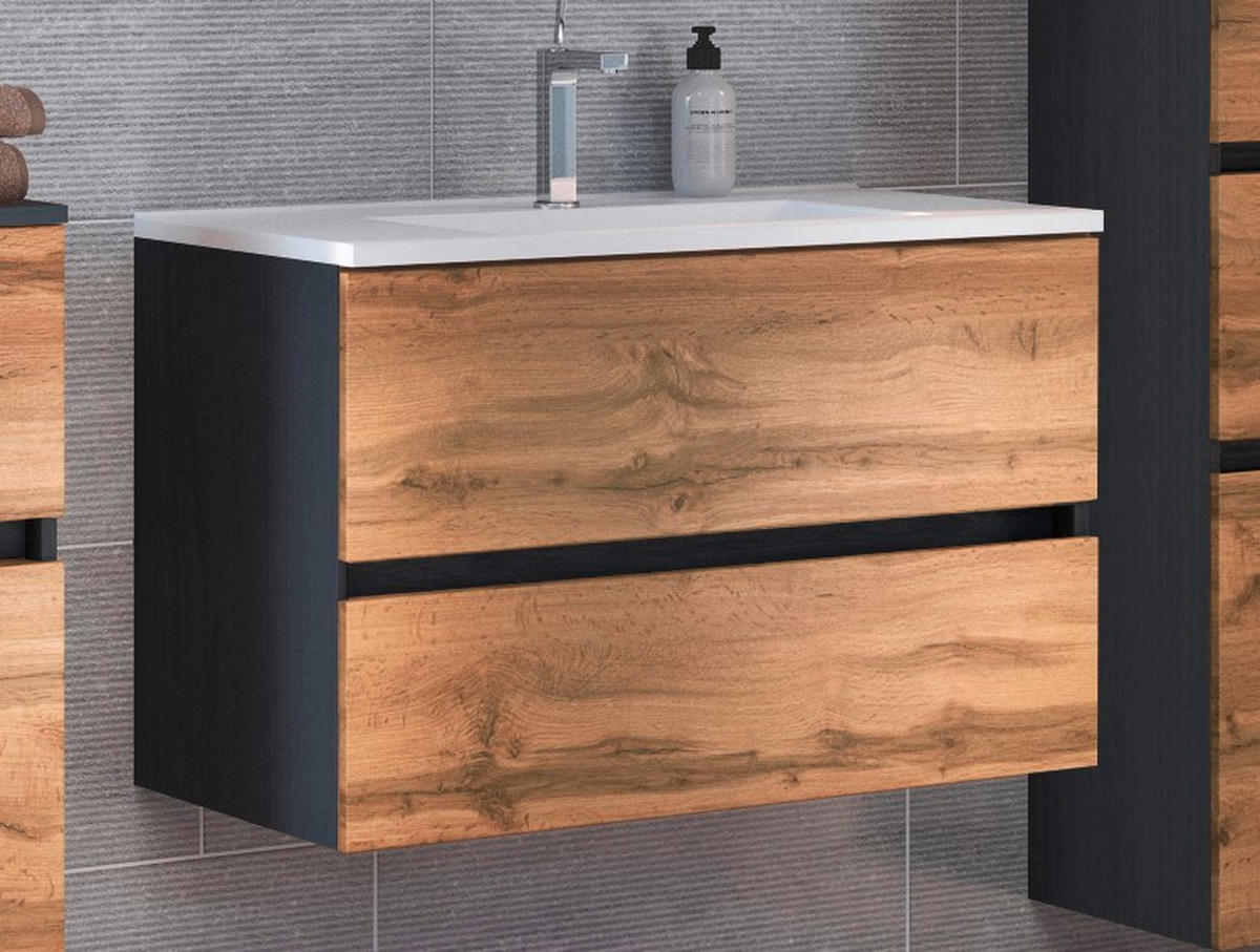 WASCHTISCHKOMBI 80 cm  - Eiche Wotan/Weiß, Design, Holzwerkstoff/Stein (80cm) - Held