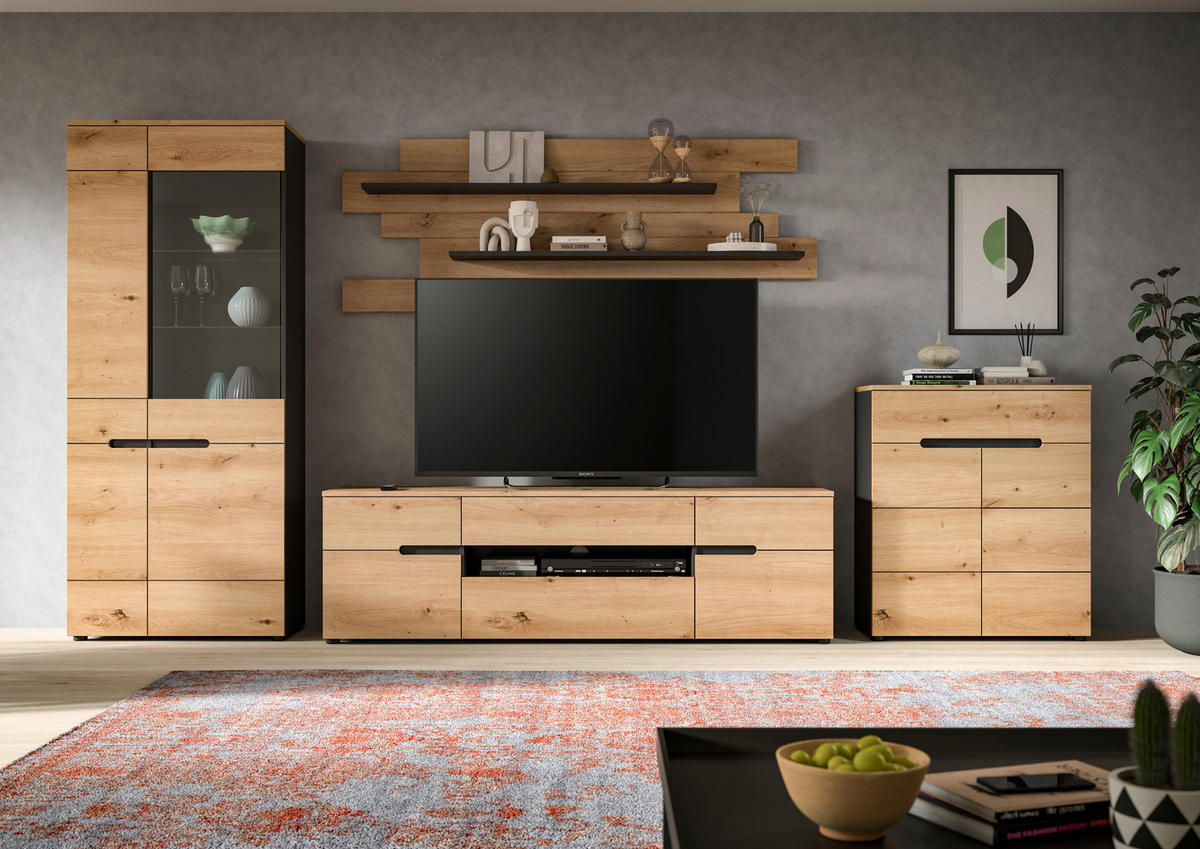 OBÝVACIA STENA dub artisan - čierna/dub artisan, Design, kompozitné drevo/plast (375/190/44cm) - Livetastic