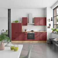 KÜCHENBLOCK Easytouch 300 cm  in Eichefarben, Dunkelrot  - Eichefarben/Schwarz, MODERN, Holzwerkstoff/Metall (300cm) - Nobilia