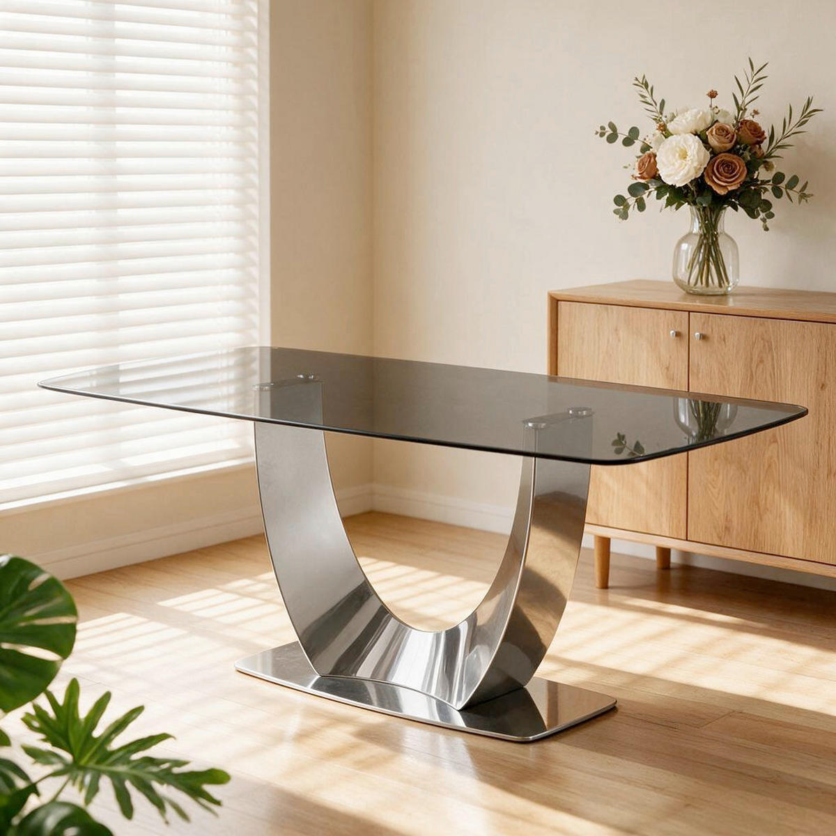 ESSTISCH 200/95/76 cm  Metall, Glas rechteckig Chromfarben, Dunkelgrau  - Chromfarben/Dunkelgrau, Design, Glas/Metall (200/95/76cm) - Milino