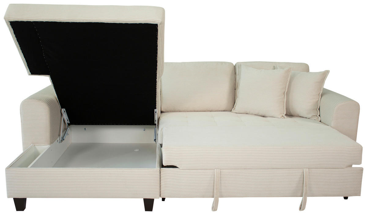 ECKSOFA MORITZ Creme Cord Zierkissen, Bettkasten  - Creme, Trend, Textil (155/265cm) - P & B