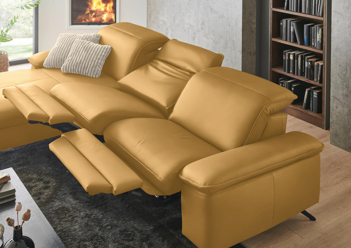 ECKSOFA  Echtleder Gelb  - Gelb/Schwarz, Design, Leder/Metall (169/307cm) - Beldomo Premium
