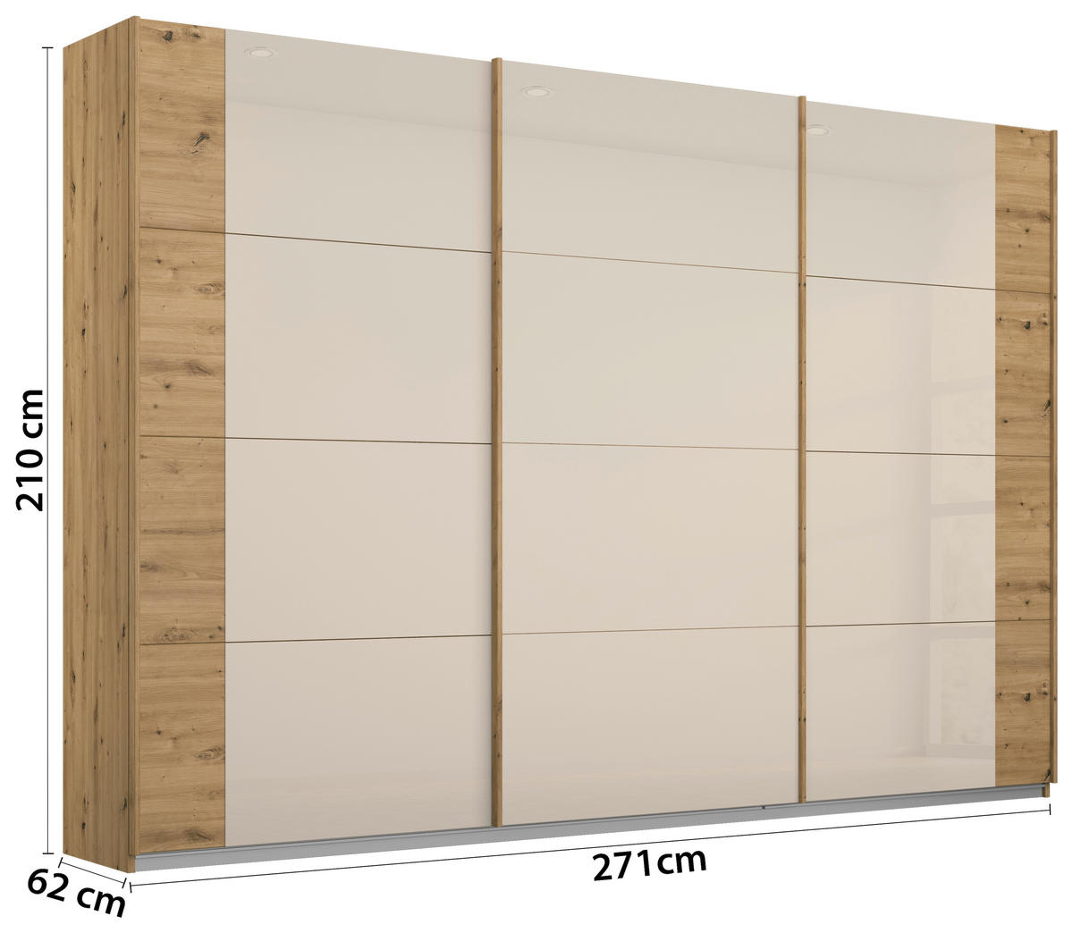 SKRIŇA S POS. DVER. – HOR.VED, šampanská, dub artisan, 271/210/62 cm - šampanská/dub artisan, Modern, kov/kompozitné drevo (271/210/62cm) - Rauch Möbel