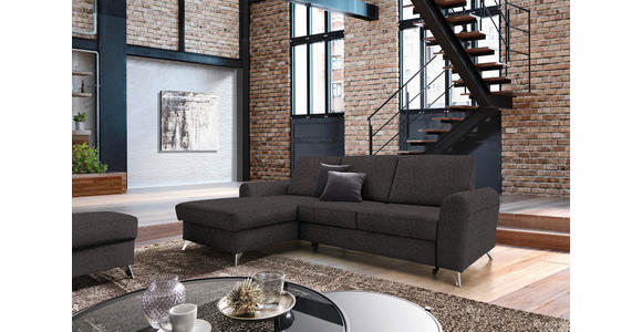 ECKSOFA in Flachgewebe Dunkelbraun  - Dunkelbraun/Silberfarben, Design, Textil/Metall (167/244cm) - Cantus