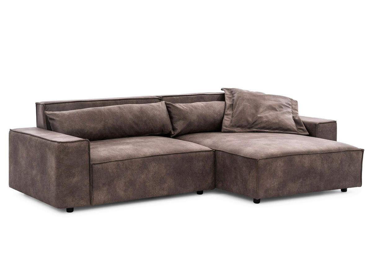 ECKSOFA Curduroy in Lederlook Graubraun Rückenkissen  251/142 cm  - Graubraun/Schwarz, Design, Kunststoff/Textil (251/142cm) - P & B