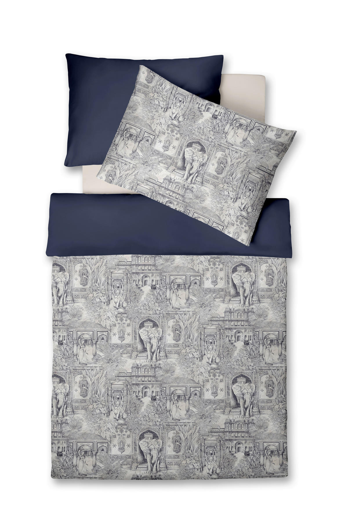 POSTEĽNÁ BIELIZEŇ, makosatén, tmavomodrá, sivomodrá, 140/200 cm  - sivomodrá/tmavomodrá, Lifestyle, textil (140/200cm) - Fleuresse