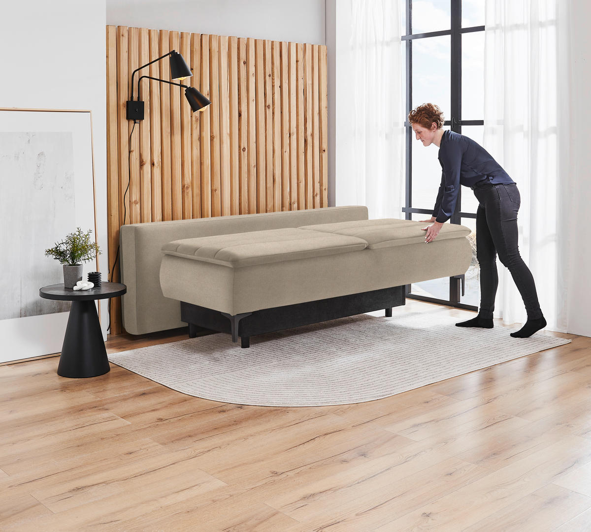 BOXSPRINGSOFA in Flachgewebe Hellbraun  - Hellbraun/Schwarz, Konventionell, Textil/Metall (204/93/100cm) - Livetastic
