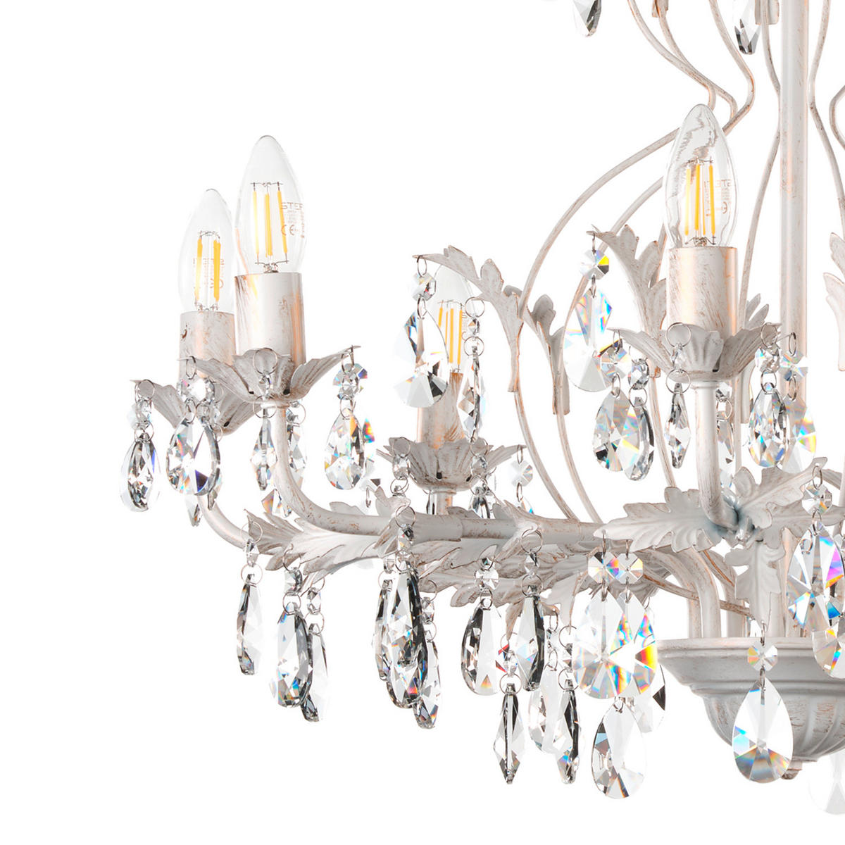 KRISTALL-HÄNGELEUCHTE 70/105 cm   - Weiß, KONVENTIONELL, Glas/Metall (70/105cm)