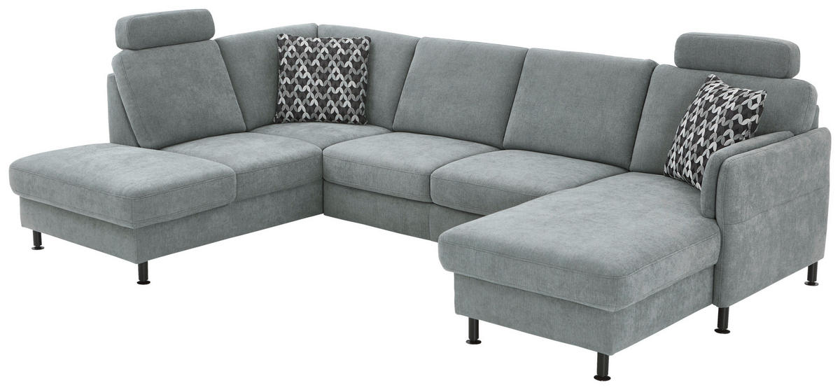 WOHNLANDSCHAFT in Webstoff Blaugrau  - Blaugrau/Schwarz, Konventionell, Textil/Metall (200/305/168cm) - Voleo