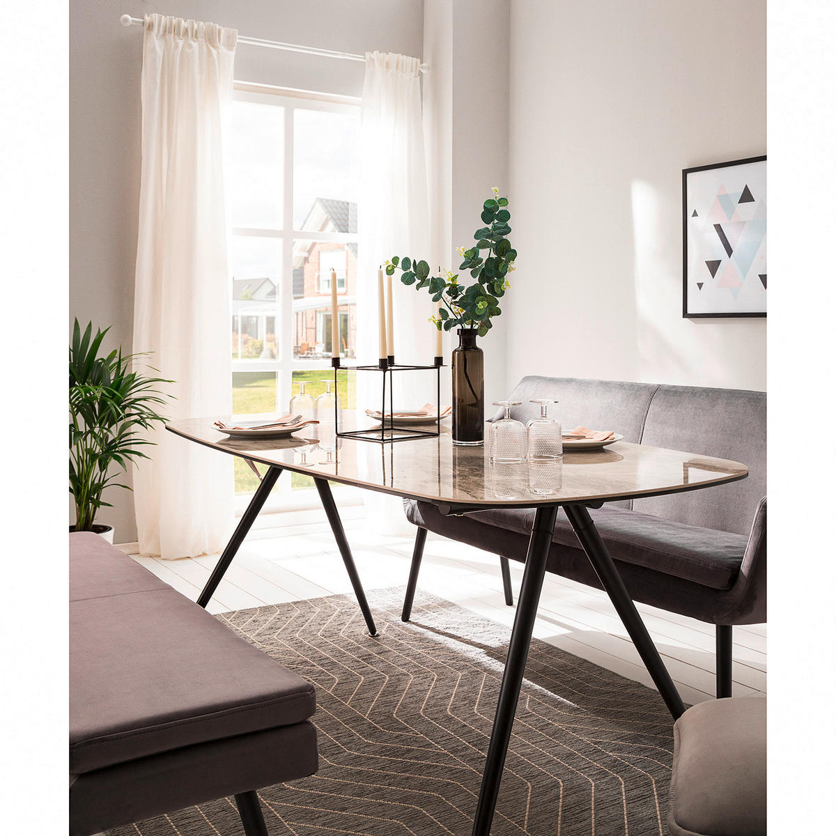 MATBORD i metall, glas, keramik 175/85/75 cm   - svart/grå, Modern, metall/glas (175/85/75cm) - Novel