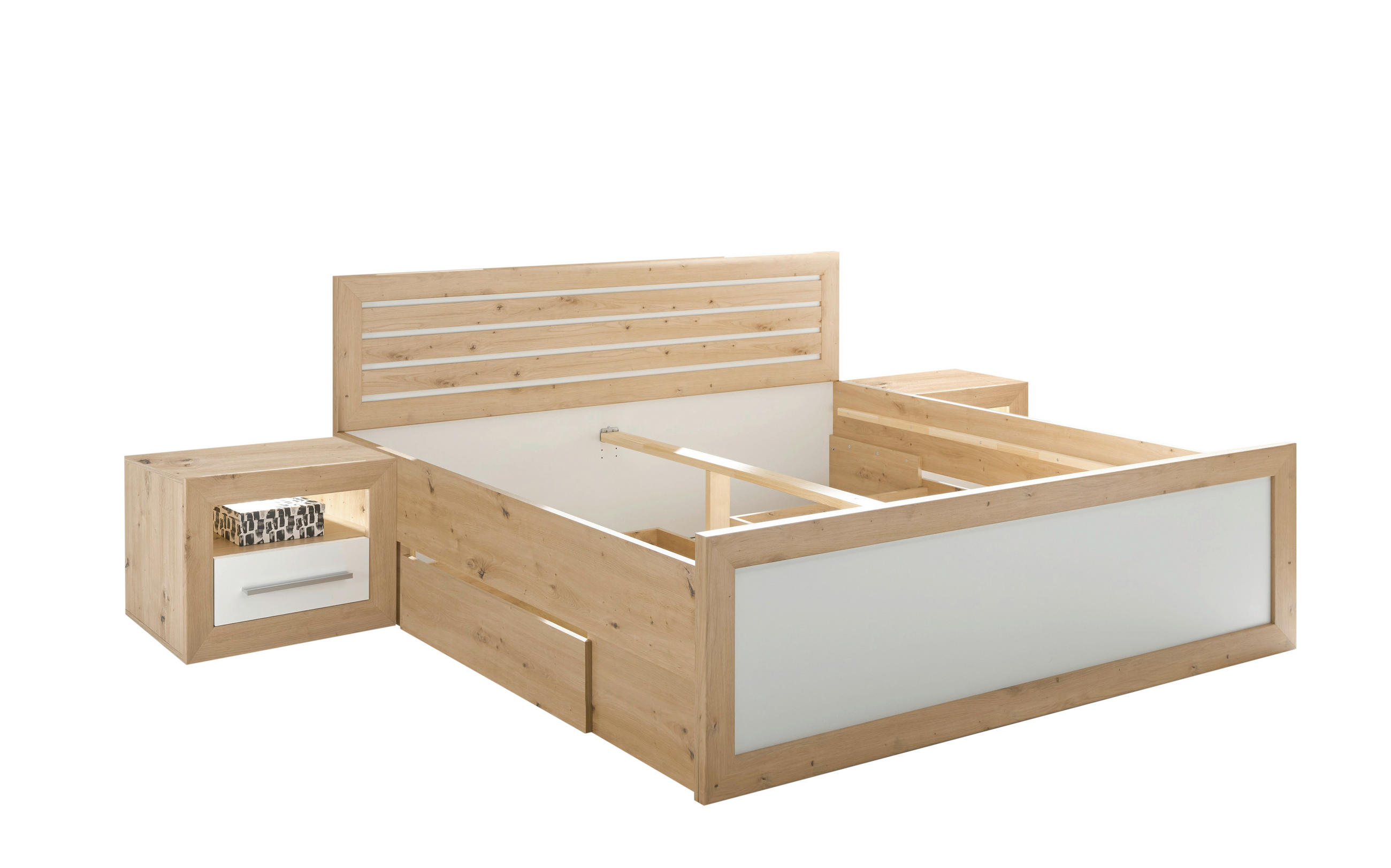 ZOSTAVA S POSTEĽOU, 180/200 cm, biela, dub artisan - biela/dub artisan, Konventionell, kompozitné drevo (180/200cm) - Carryhome
