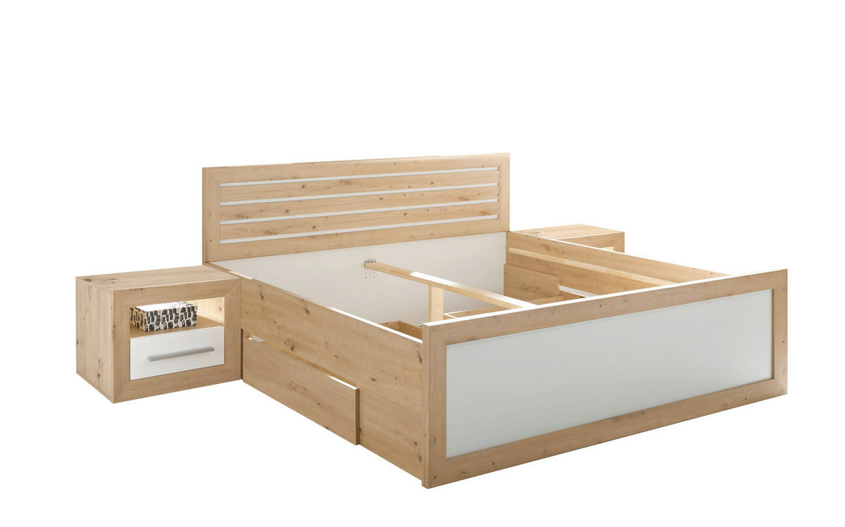POSTEL S NOČNÍMI STOLKY, 180/200 cm, bílá, dub artisan - bílá/dub artisan, Konvenční, kompozitní dřevo (180/200cm) - Carryhome