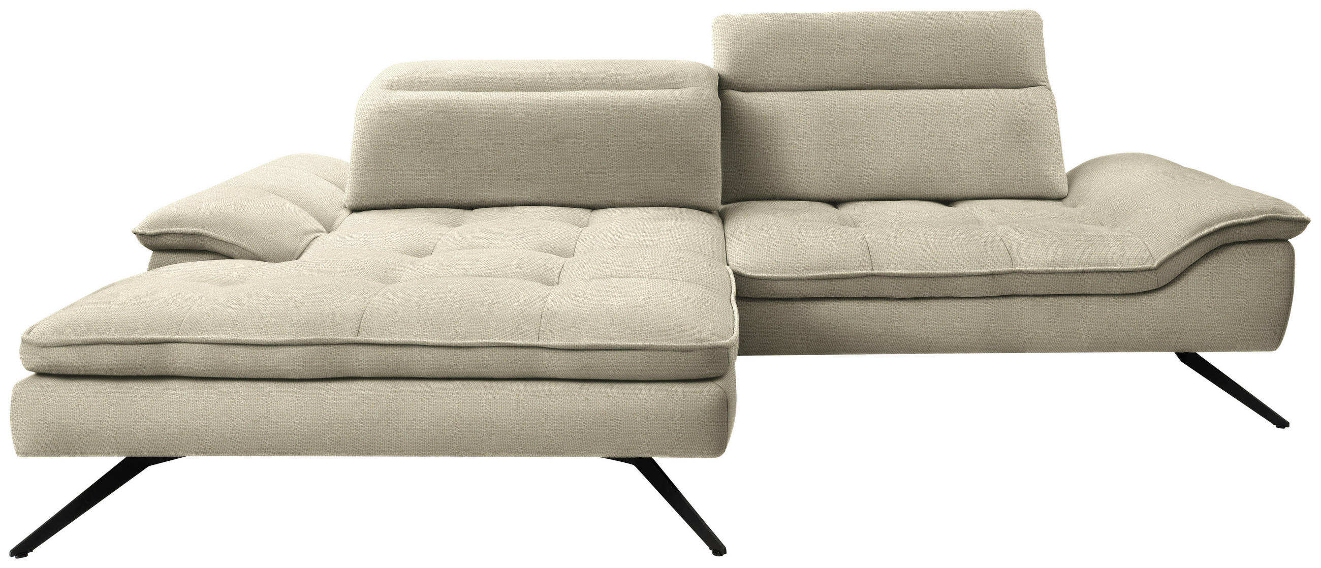 ECKSOFA in Webstoff Creme  179-202/288 cm  - Creme/Schwarz, Design, Textil/Metall (179-202/288cm) - Stylife