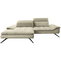 ECKSOFA in Webstoff Creme  179-202/288 cm  - Creme/Schwarz, Design, Textil/Metall (179-202/288cm) - Stylife