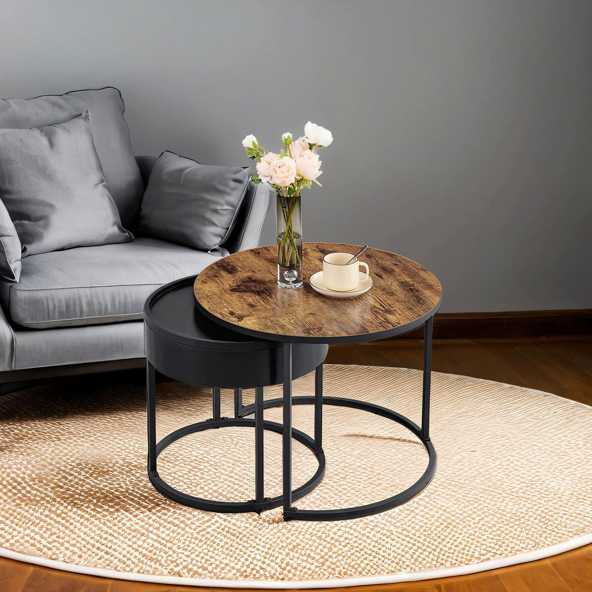 COUCHTISCH 60/60/45 cm Braun, Schwarz  - Schwarz/Braun, MODERN, Holzwerkstoff/Metall (60/60/45cm) - MID.YOU