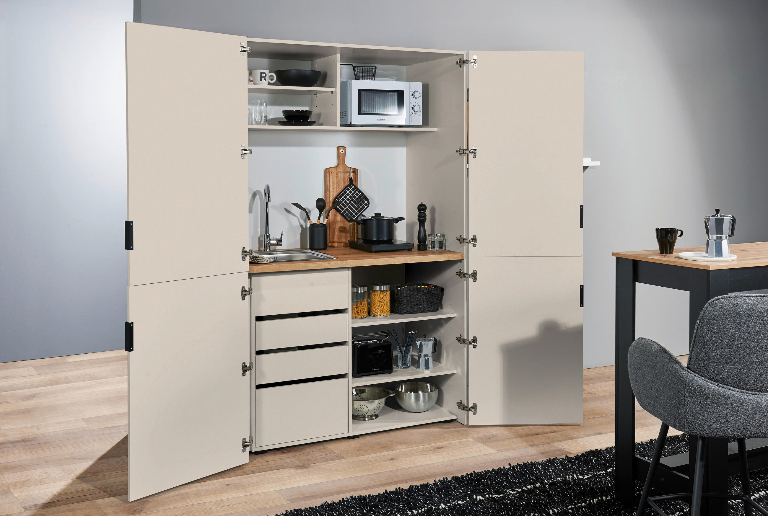 SCHRANKKÜCHE  124/200/70 cm  in Kaschmir  - Kaschmir/Eichefarben, KONVENTIONELL, Holzwerkstoff/Metall (124/200/70cm) - Carryhome