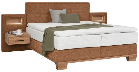 BOXSPRINGBETT 160/200 cm in Orange, Eichefarben - Eichefarben/Orange, Natur, Holz/Textil (160/200cm) - Valnatura