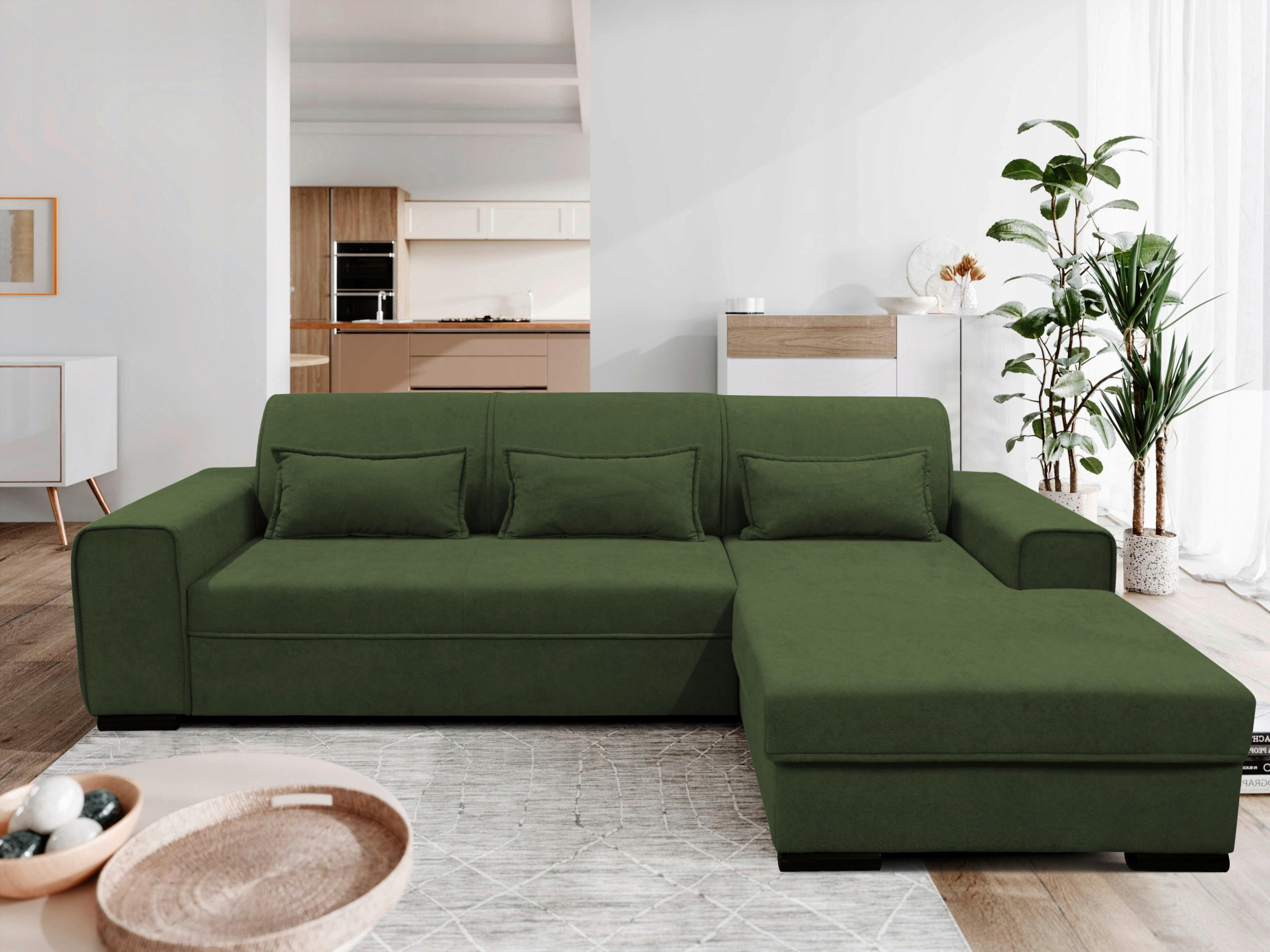 ECKSOFA in Struktur, Bouclé Grün  - Schwarz/Grün, Design, Kunststoff/Textil (270/175cm) - MID.YOU