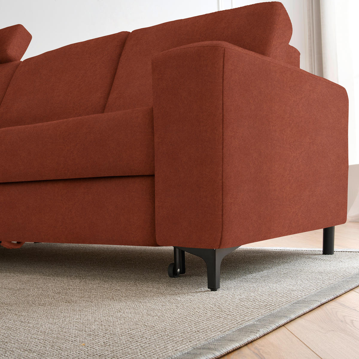 ECKSOFA in Velours Rostfarben  - Rostfarben/Schwarz, Konventionell, Textil/Metall (167/247cm) - Stylife