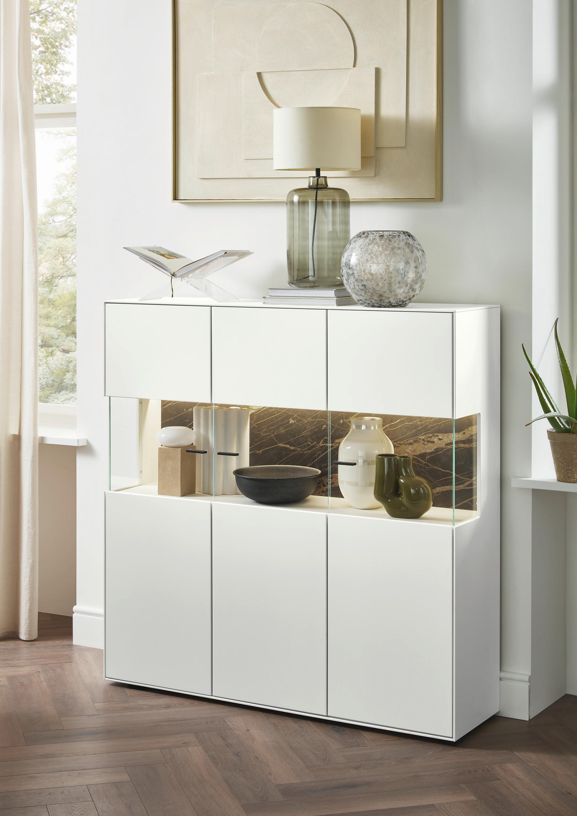 HIGHBOARD Weiss  121,9/121,5/45,2 cm  - Weiss/Schwarz, Design, Glas/Keramik (121,9/121,5/45,2cm) - Dieter Knoll
