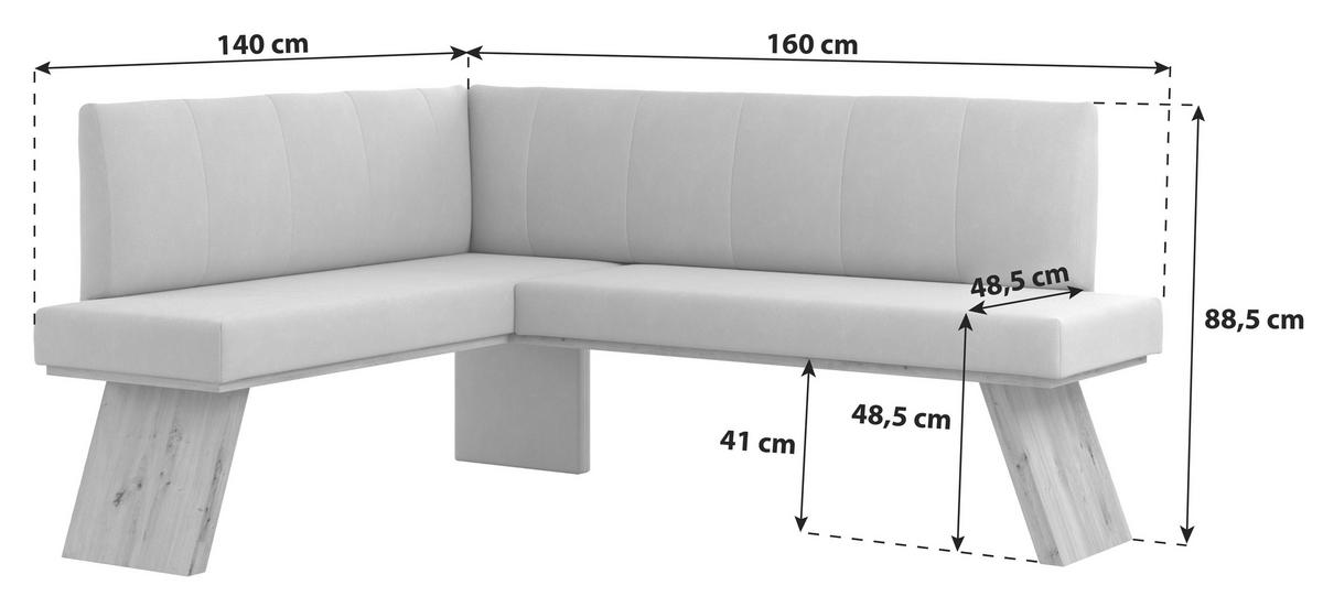 ECKBANK 140/160 cm Webstoff Hellgrau   - Eichefarben/Hellgrau, KONVENTIONELL, Textil (140/160cm)