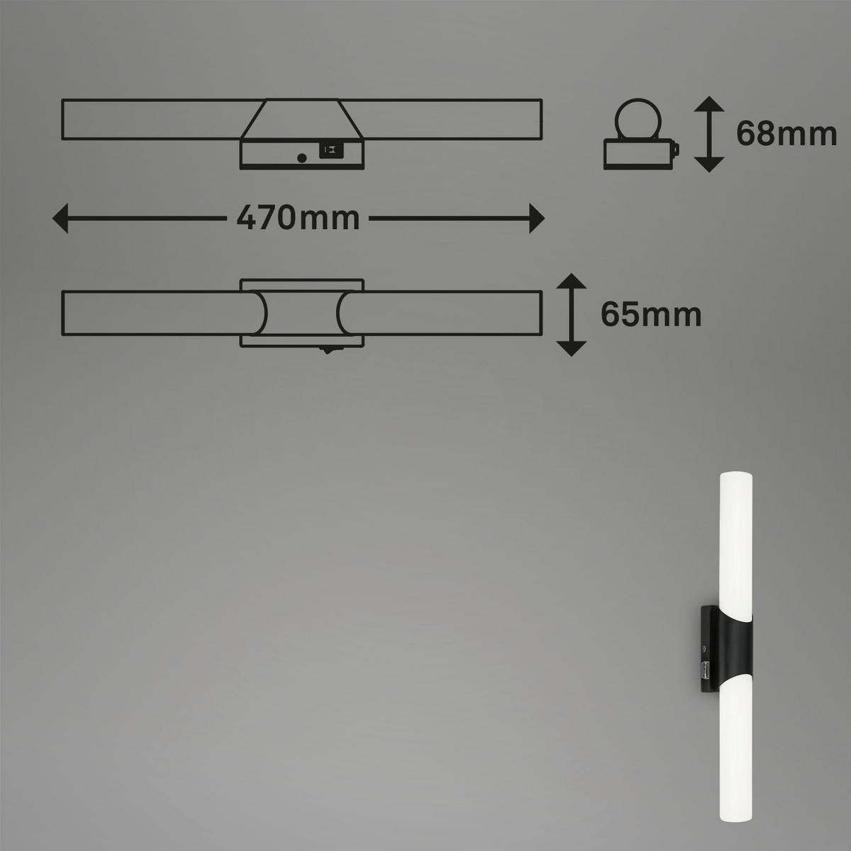 KUPAONSKA LED SVJETILJKA STRO  - bijela/crna, Basics, plastika (47/6,8/6,5cm)