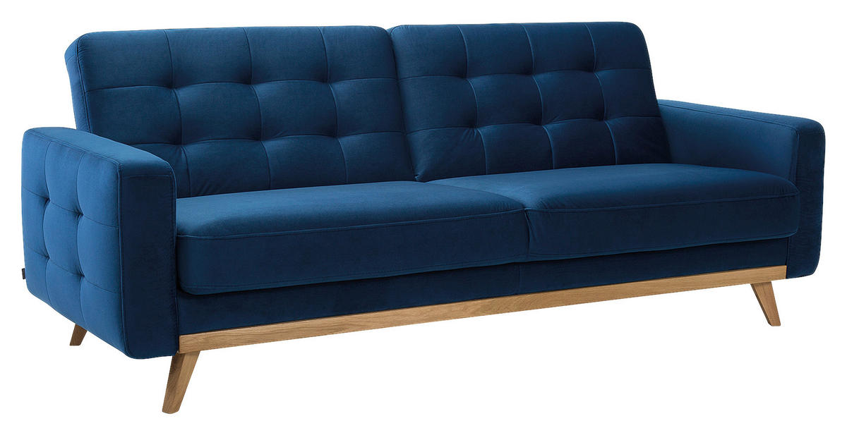 SCHLAFSOFA in Velours Dunkelblau  - Eichefarben/Dunkelblau, Design, Holz/Textil (224/87/89cm) - Stylife