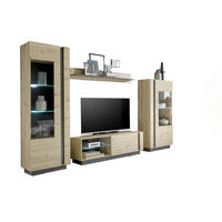 WOHNWAND - Graphitfarben/Eiche Artisan, Design, Glas/Holzwerkstoff (290/194/40cm) - MID.YOU