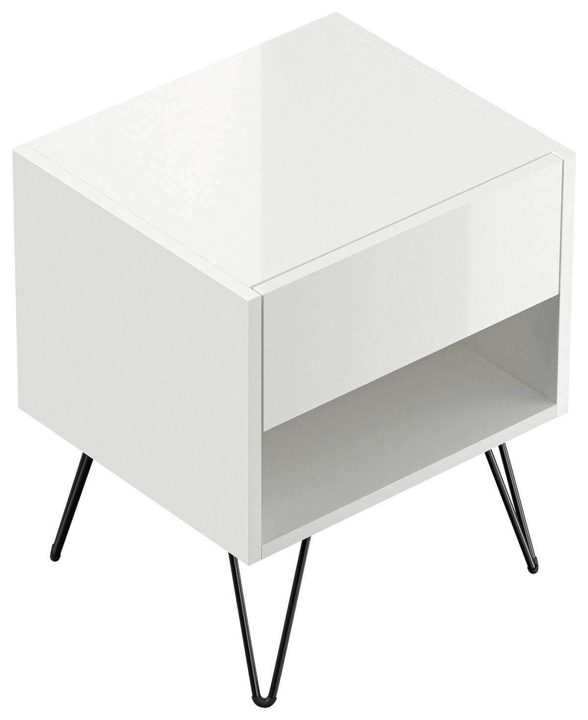 NACHTTISCH 41,2/50/35,6 cm  - Weiß Hochglanz/Schwarz, Basics, Holzwerkstoff/Metall (41,2/50/35,6cm) - MID.YOU