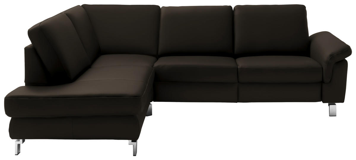 ECKSOFA Echtleder Schwarz  - Chromfarben/Schwarz, Design, Leder/Metall (200/271cm) - Pure Home Lifestyle