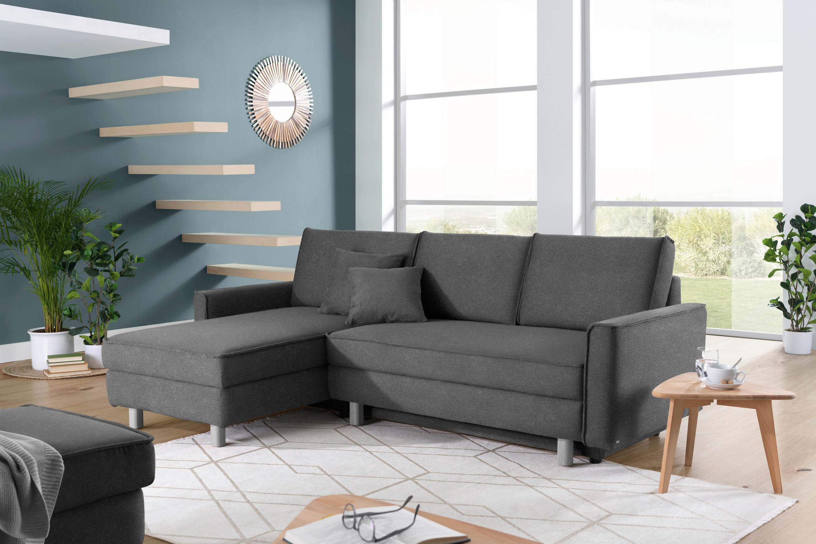 ECKSOFA in Chenille Dunkelgrau  170/237 cm  - Eichefarben/Dunkelgrau, KONVENTIONELL, Holz/Textil (170/237cm) - Sedda